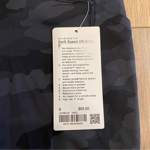 Lululemon Shorts - Swift Speed HR Short
8" - Camo Deep Coal Multi - Size 6 - NWT - Picture 5 of 6